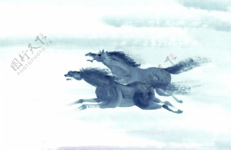 骏马水墨传统复古背景海报素材图片