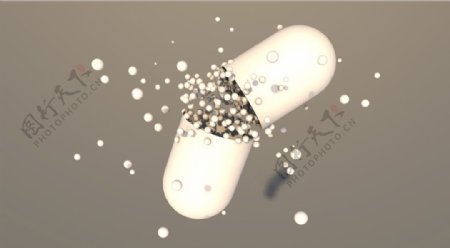 C4D药丸3D建模白模飞散的药图片
