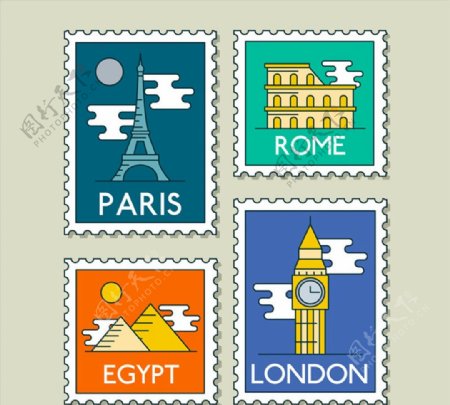 世界旅行邮票图片
