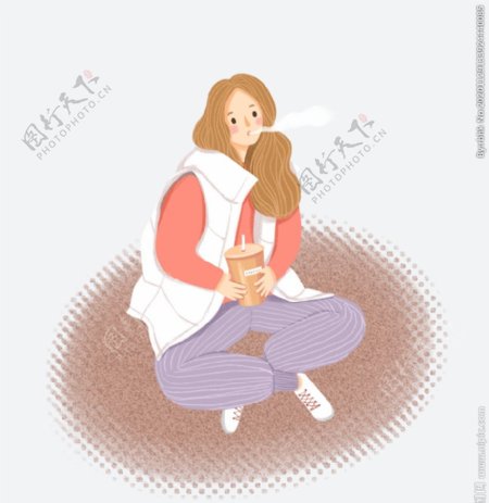 女孩奶茶插画图片