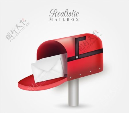 红色信箱和信件图片