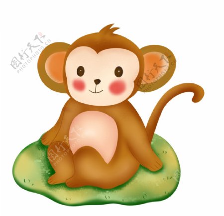 坐着的小猴子插画图片