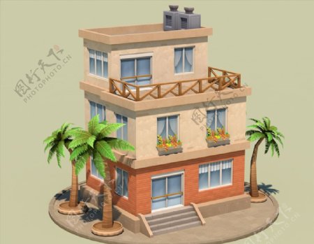 C4D模型可爱度假小房子别墅图片