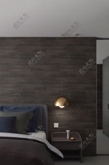 深色木纹卧室背景墙图片